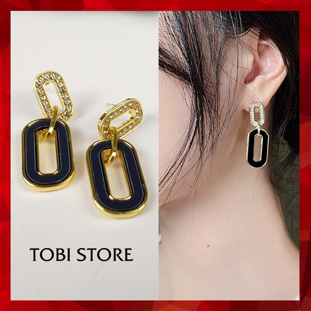 Khuyên tai nữ bông tai hình học dáng dài cá tính đính đá sang trọng TB204 TOBI STORE