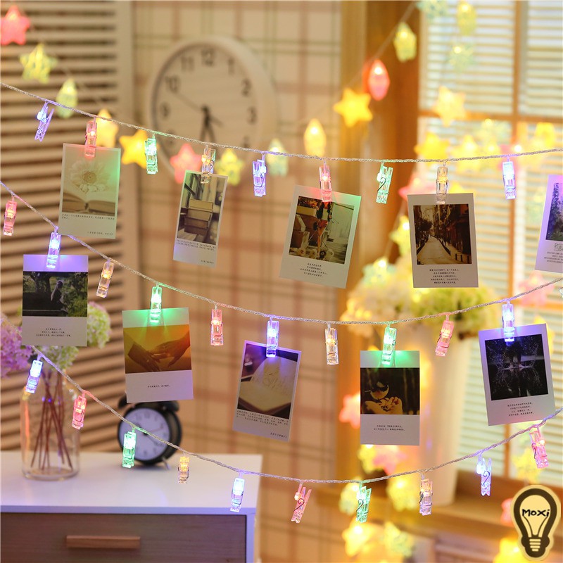 Dây đèn LED có kẹp gắn ẢNH nhãn hiệu MOXI dùng trang trí tiện dụng ,làm đèn decor.