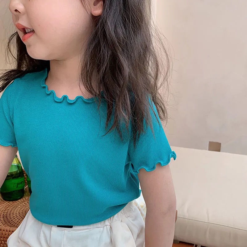 Áo Thun Tay Ngắn Chất Lụa Lạnh Phong Cách Nhật Hàn Mới Dễ Phối Đồ Cho Bé Gái