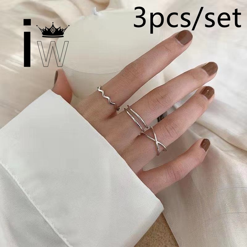 Set 3 nhẫn hợp kim màu bạc thời trang cho nữ