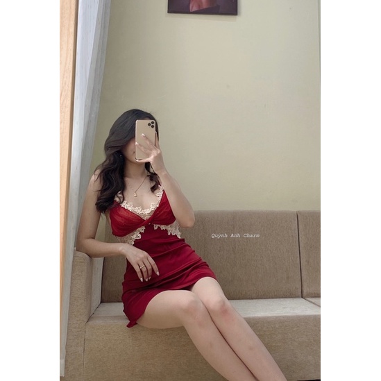 [FREESHIP] Váy ngủ sexy QCCC Váy ngủ lụa 2 dây quyến rũ nơ xoắn ngực (sẵn hàng)SP037