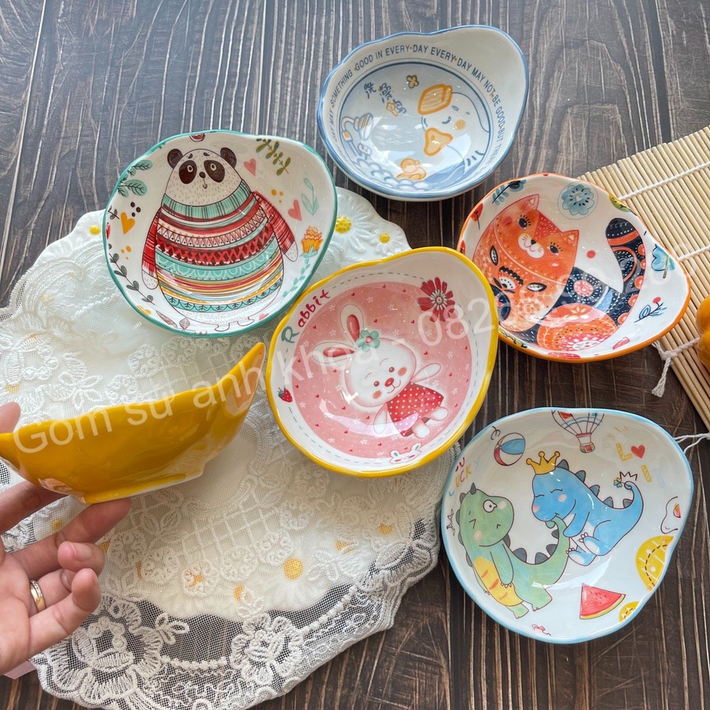Bát Đĩa sứ Decor Chén Dĩa Sứ Dễ Thương Cute Cao Cấp bát chấm, bát ăn dặm đuôi cá cho bé xinh yêu.