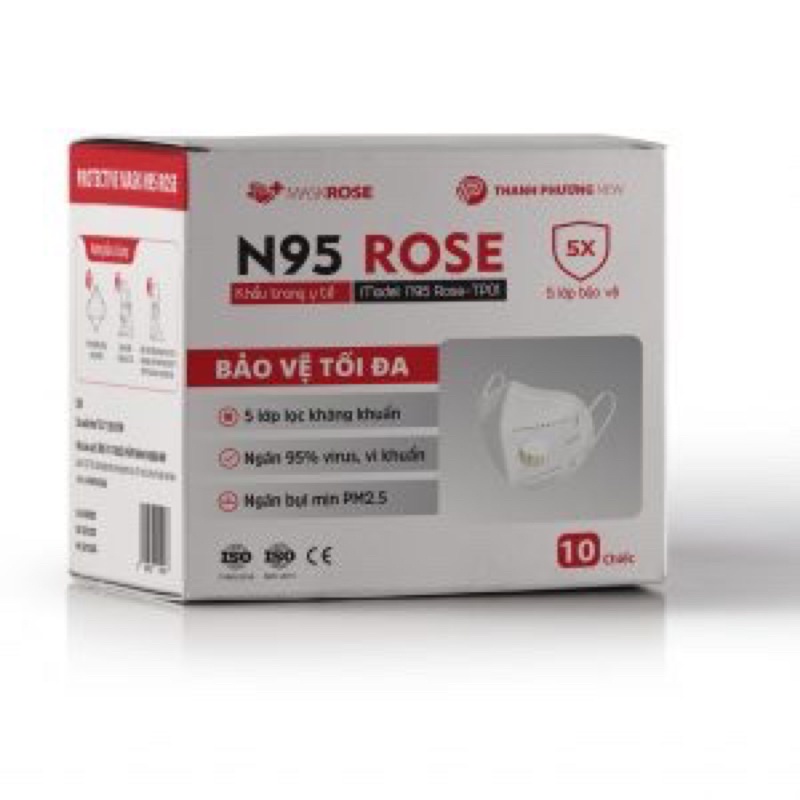 Hộp 10 chiếc khẩu trang N95 Rose có van