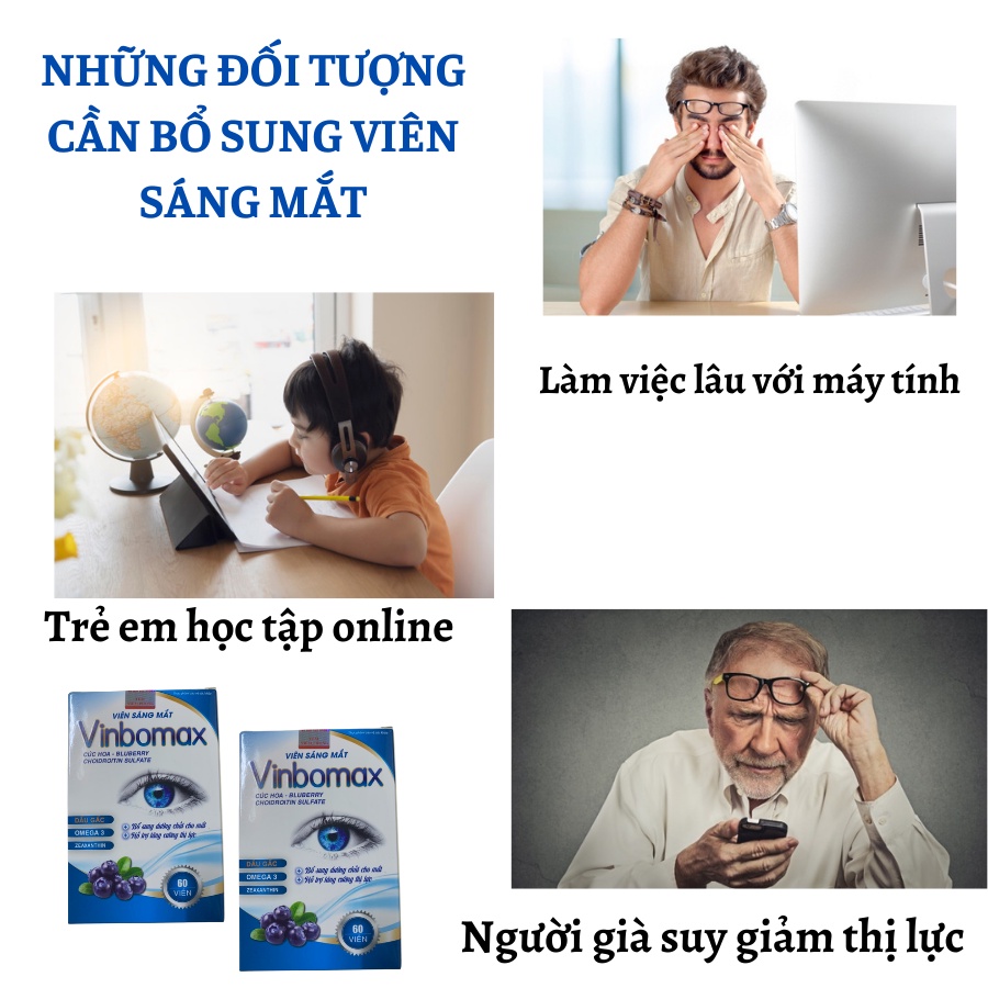 Viên sáng mắt Vinbomax bổ mắt, sáng mắt, ngăn ngừa quá trình lão hóa mắt NT045