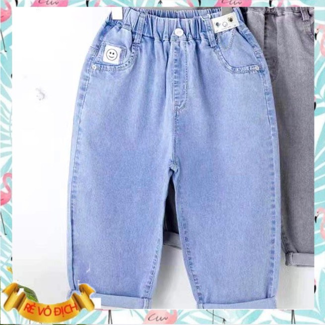 Quần jean cho bé gái 8-14 tuổi ngố hình mặt cười, Quần bò lửng trẻ em cao cấp vải mềm thoáng mát