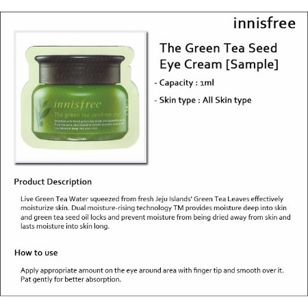 (hàng Mới Về) Kem Chống Nắng Chiết Xuất Trà Xanh Làm Sáng Da Mắt Innisfree