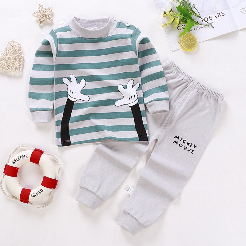 Mới Bộ Đồ Ngủ Cotton Tay Dài In Họa Tiết Hoạt Hình Giữ Ấm Mùa Thu Cho Bé