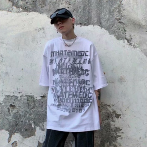 Áo Thun Tay Ngắn Dáng Rộng In Chữ Thời Trang Phong Cách Hàn Quốc Cho Nam