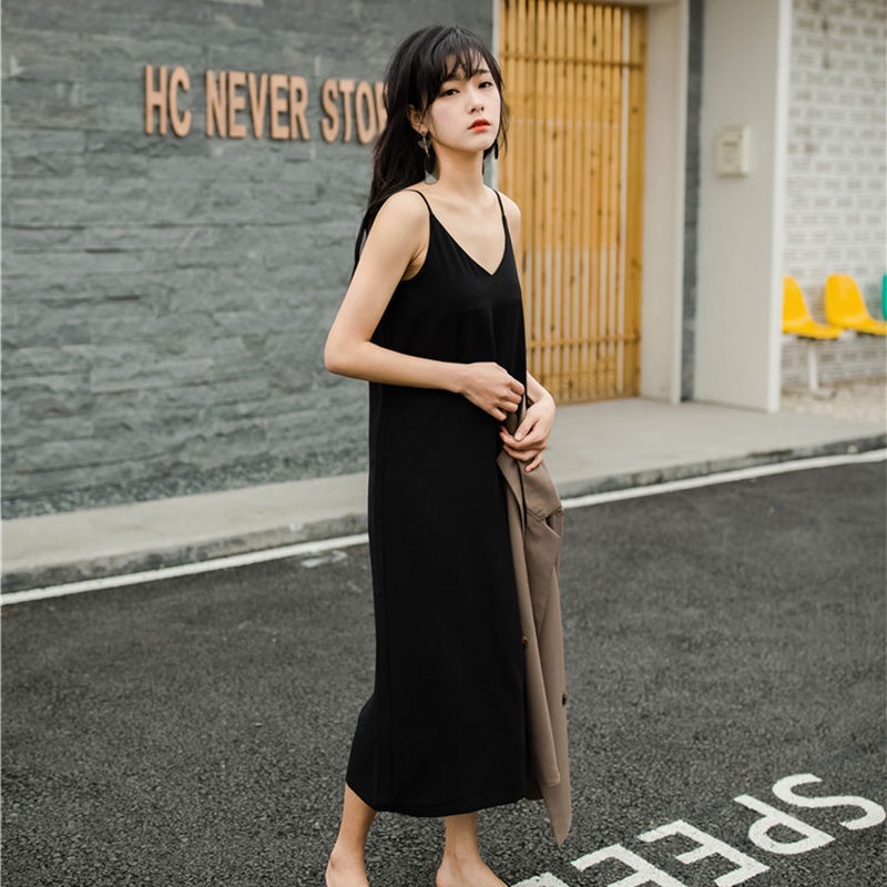Đầm IELGY dáng dài không tay cổ chữ V đơn giản mặc ở nhà cho nữ