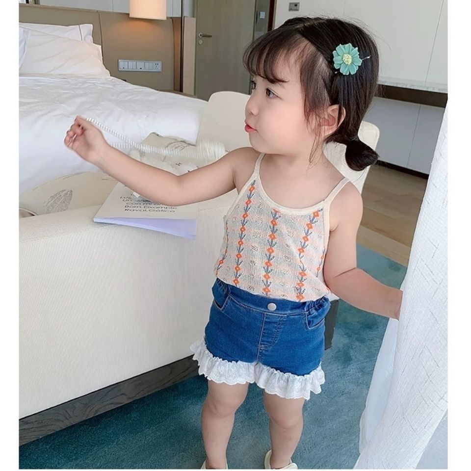 [Babycat] Áo Lót Hai Dây Bằng Lụa Lạnh Phong Cách Nhật Bản Hàn Quốc Mùa Hè In Họa Tiết Hoa Sọc Dành Cho Trẻ Em 2022