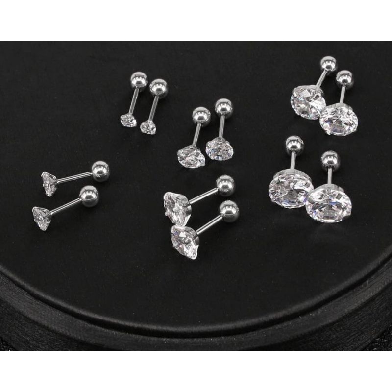 KHUYÊN TAI ĐÁ TRẤU - Khuyên Tai Cao Cấp - Khuyên Tai Chốt Bi Tròn  - 69STORE