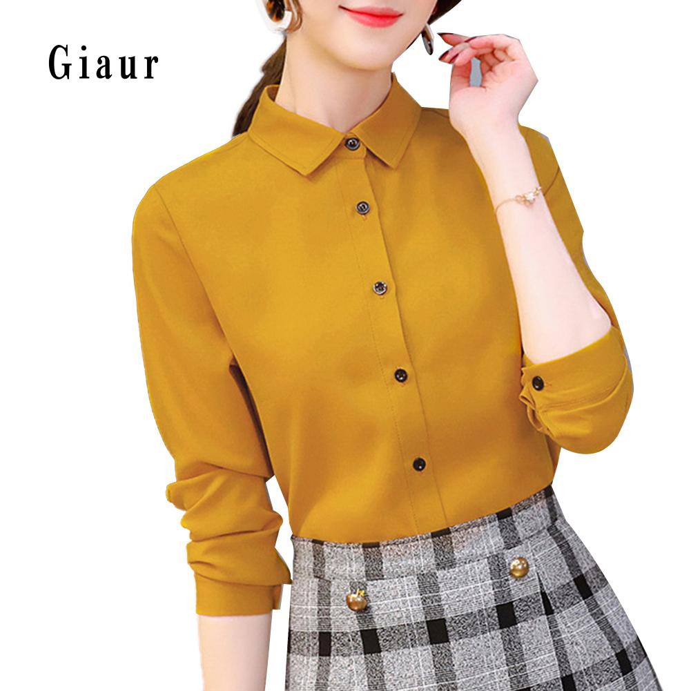 Áo sơ mi chiffon tay dài màu trơn thời trang công sở