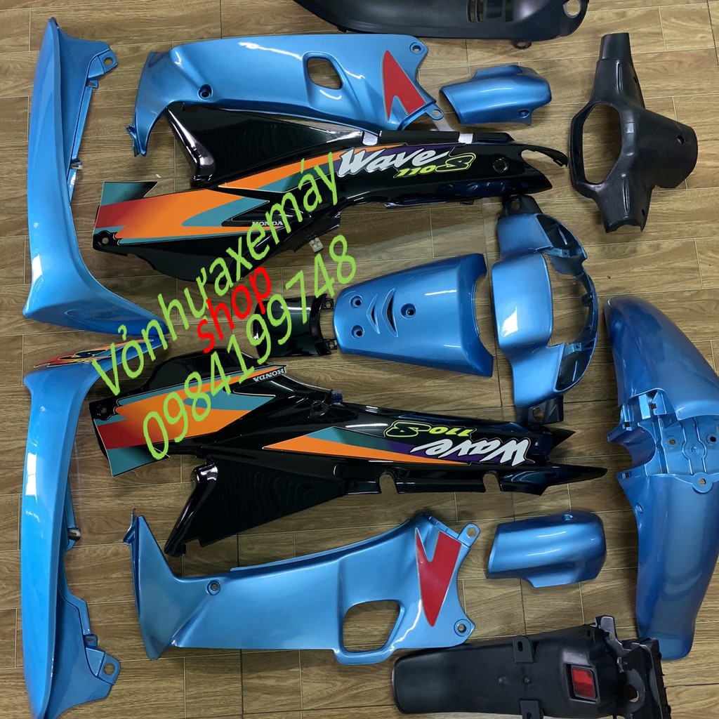 Dàn áo xe Wave thái-Wave alpha - Wave 110 - wave nhỏ (TẶNG TEM  - wave 1 bóng - wave đời 2002 đến 2006 màu XANH NGỌC ĐEN