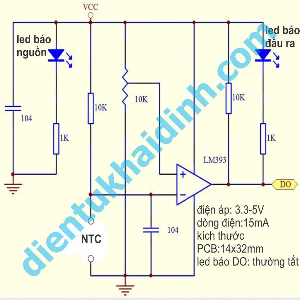 Module điện trở nhiệt NTC, đầu ra DO, áp:3.3-5V kde0032