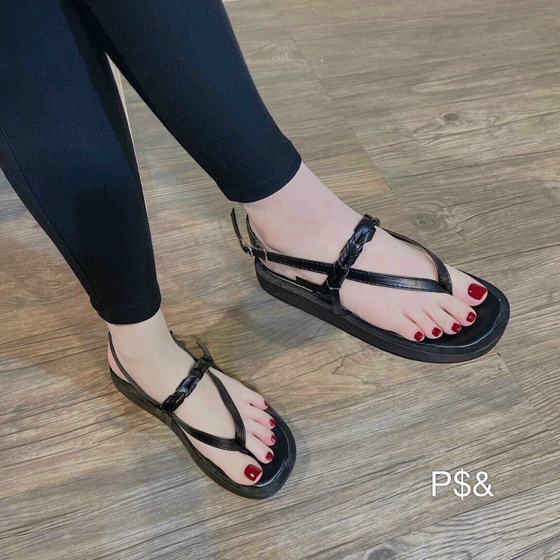 ❤️Giày sandal học sinh ❤️ Dép quai hậu xỏ ngón quai tết nhỏ đế bánh mì siêu yêu