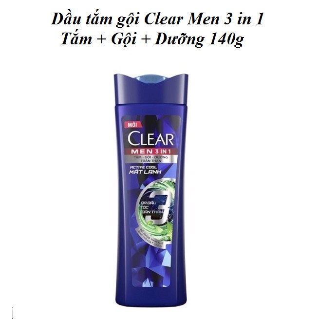 Dầu tắm gội Clear Men 3 in 1 Tắm + Gội + Dưỡng mát lạnh bạc hà 140g