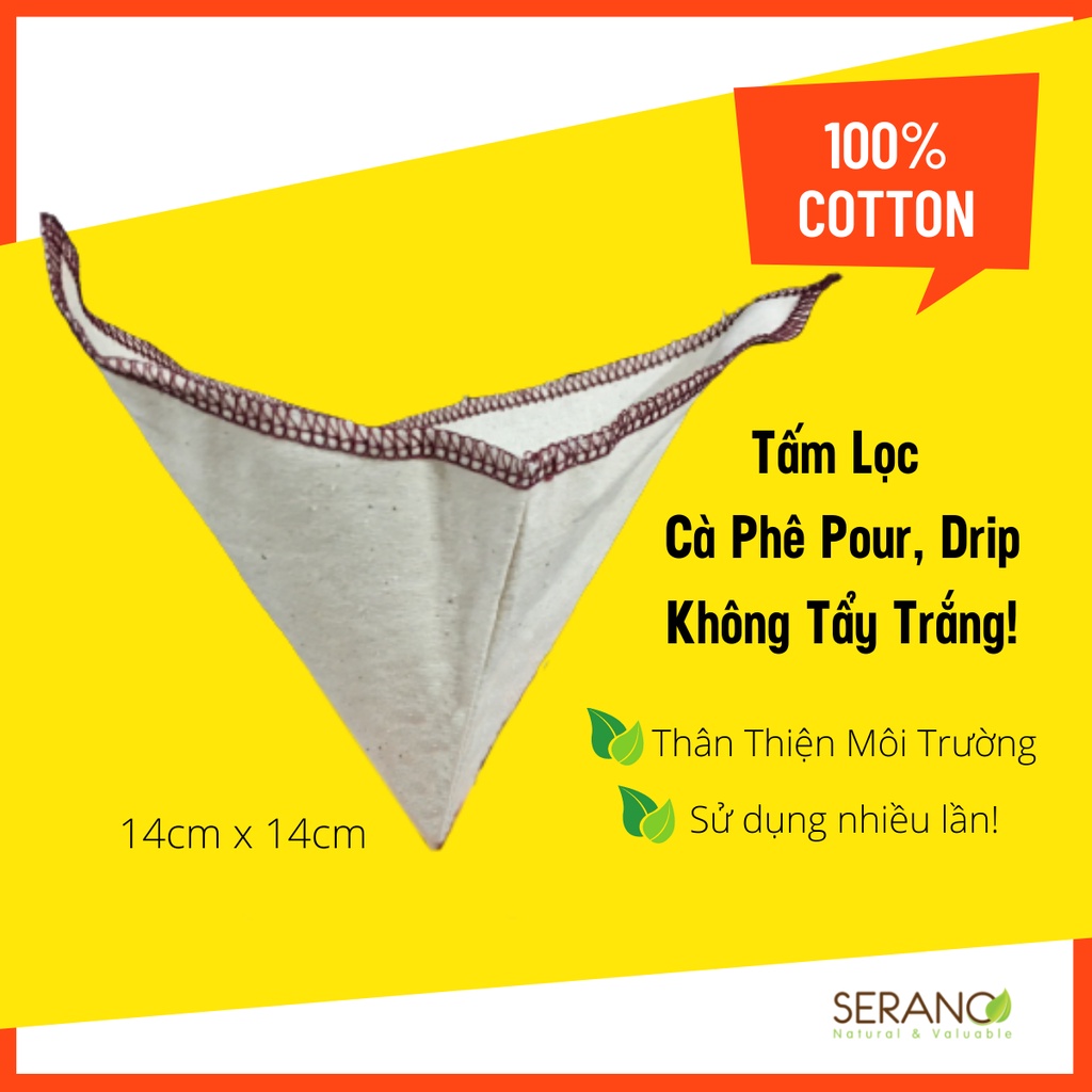 Phễu lọc cà phê/ trà kiểu pour/ drip với set 02 tấm vải lọc cà phê bằng vải không tẩy trắng, an toàn, dùng nhiều lần