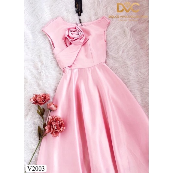 Váy đi tiệc sang trọng màu Hồng baby hoa lệch vai V2003 _ đến từ thương hiệu (DVC) Dolce Viva Collection