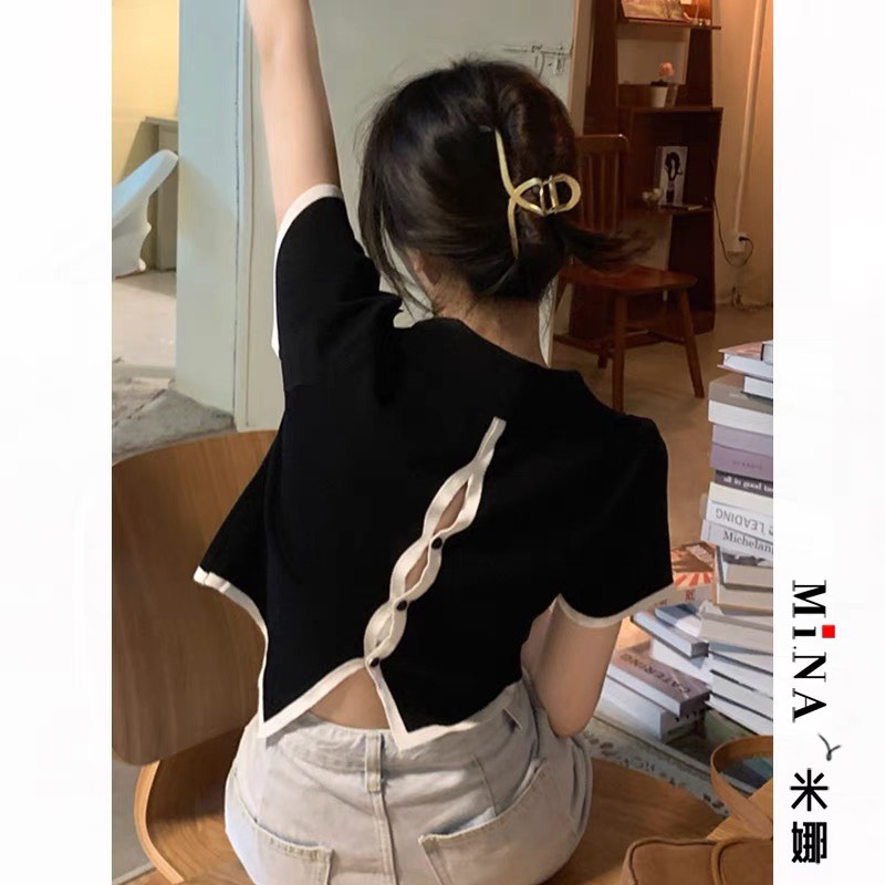 Áo Croptop Cổ Bẻ Tay Ngắn ,Dáng Rộng Lưng Xẻ Cuốn Hút Alohashop91