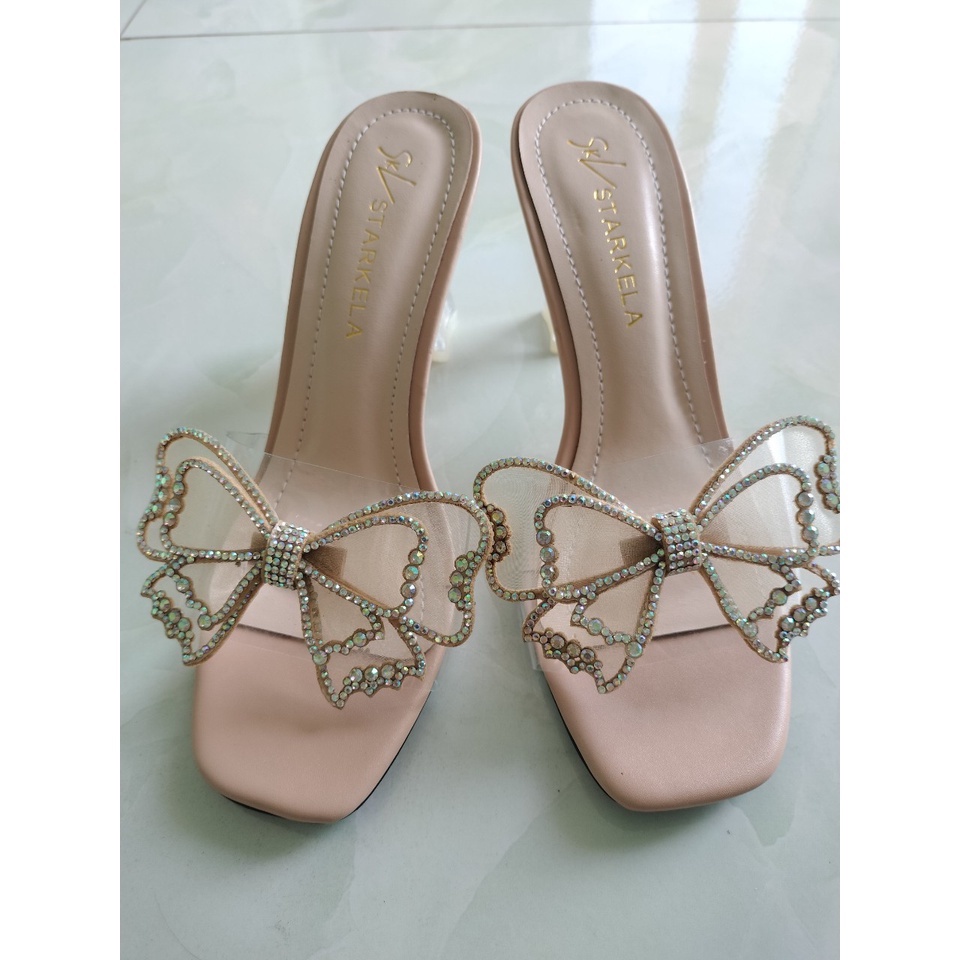 Guốc nơ xoàn lấp lánh đế mê ka trong 7cm