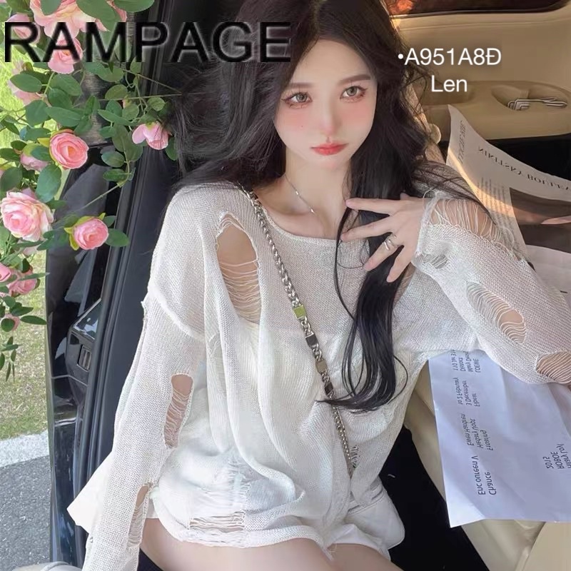 Áo len dệt kim tay dài rách lưới kiểu siêu cá tính