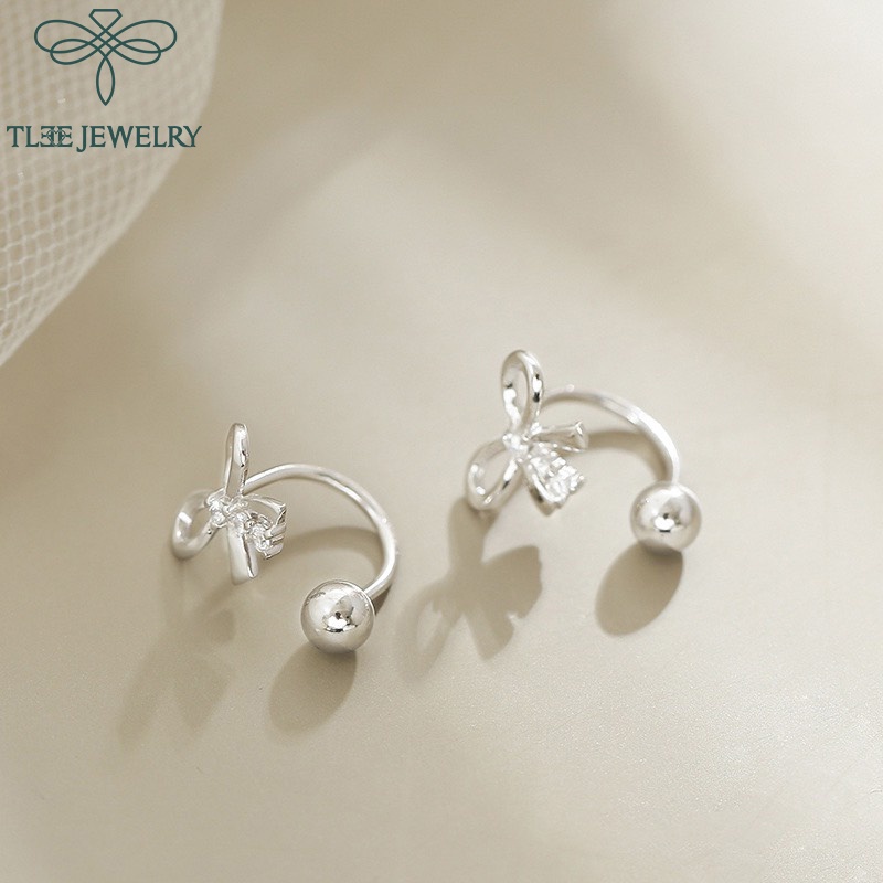 Khuyên tai bạc nữ TLEE nơ dáng cong chốt vặn nữ tính TleeJewelry B0103