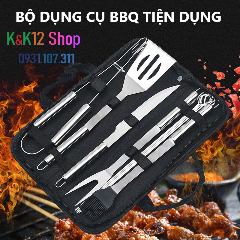 [ Độc quyền] Bộ dụng cụ BBQ tiện dụng, có túi bọc dễ dàng lưu trữ mang theo cho picnic, nướng ở sân vườn tại gia.