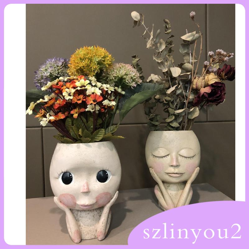 Chậu Hoa Resin Hình Khuôn Mặt Mắt To Nghệ Thuật