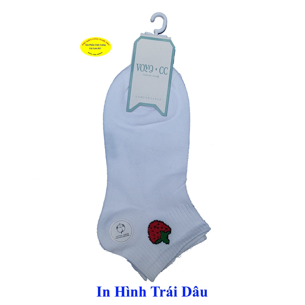 TẤT VỚ NỮ Loại cổ ngắn In hình trái cây trên cổ vớ Thương hiệu YOYO.CC Chất liệu thun cotton Êm ái, Thoáng mát, Co giãn