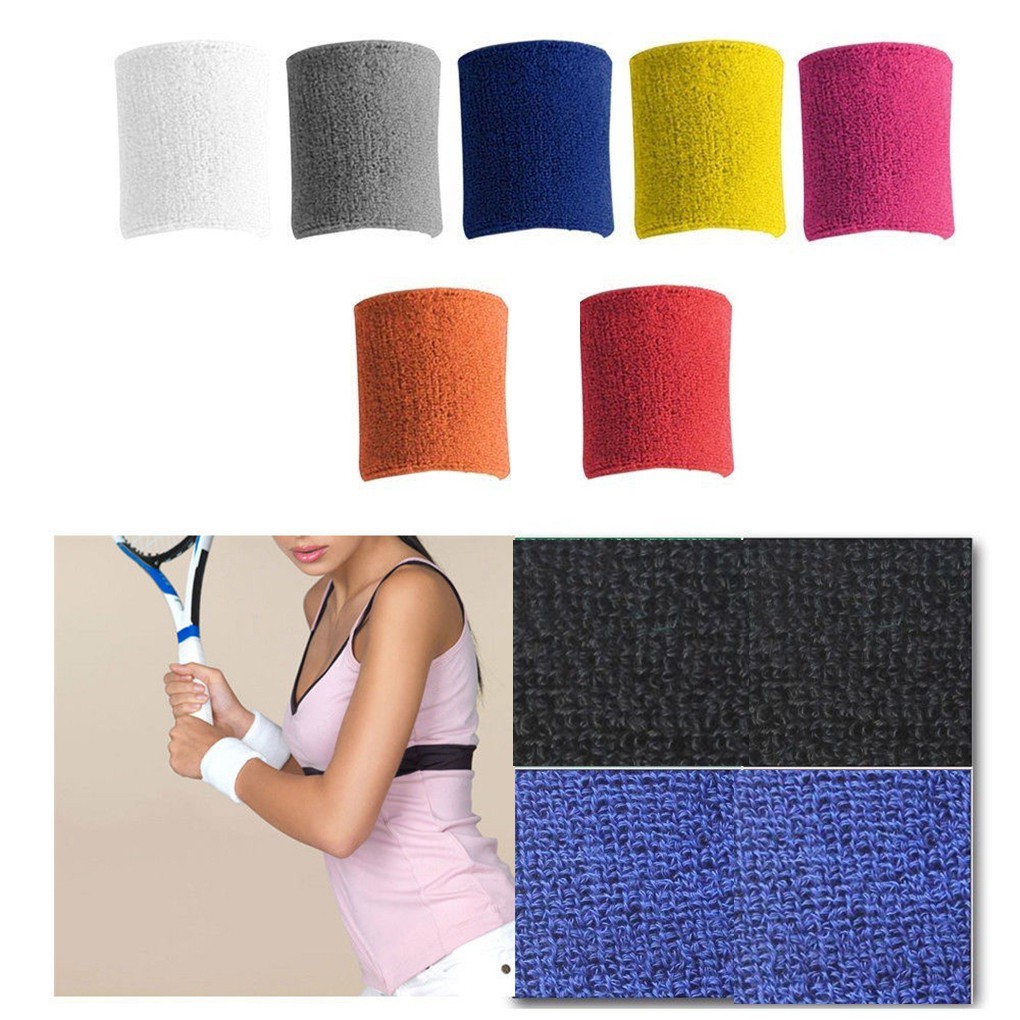 Băng đeo cổ tay chất liệu cotton thấm hút mồ hôi thích hợp cho các hoạt động thể thao 9 màu