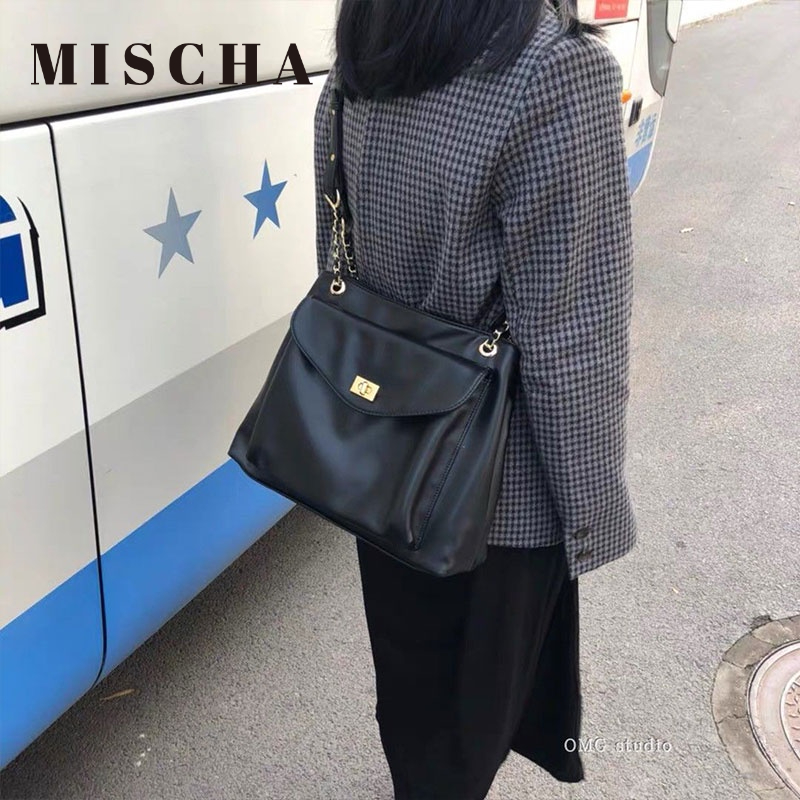 Mischa Túi Xách Da PU Màu Trơn Sức Chứa Lớn Thời Trang Cho Học Sinh