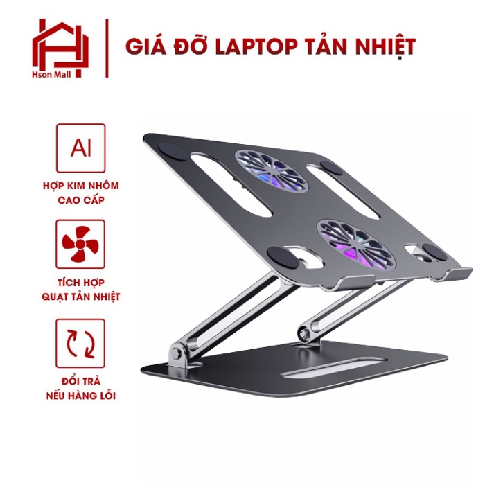 Giá đỡ tản nhiệt laptop macbook, kệ đỡ máy tính ipad nhôm cao cấp để bàn HSON chỉnh góc linh hoạt