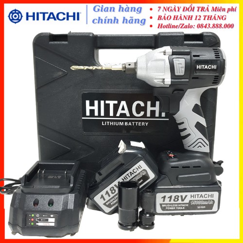 [Chính Hãng] Máy xiết bulong Hitachi 118v - 2 PIN - Đầu 2 trong 1 - KHÔNG CHỔI THAN - TẶNG 1 ĐẦU CHUYỂN VÍT