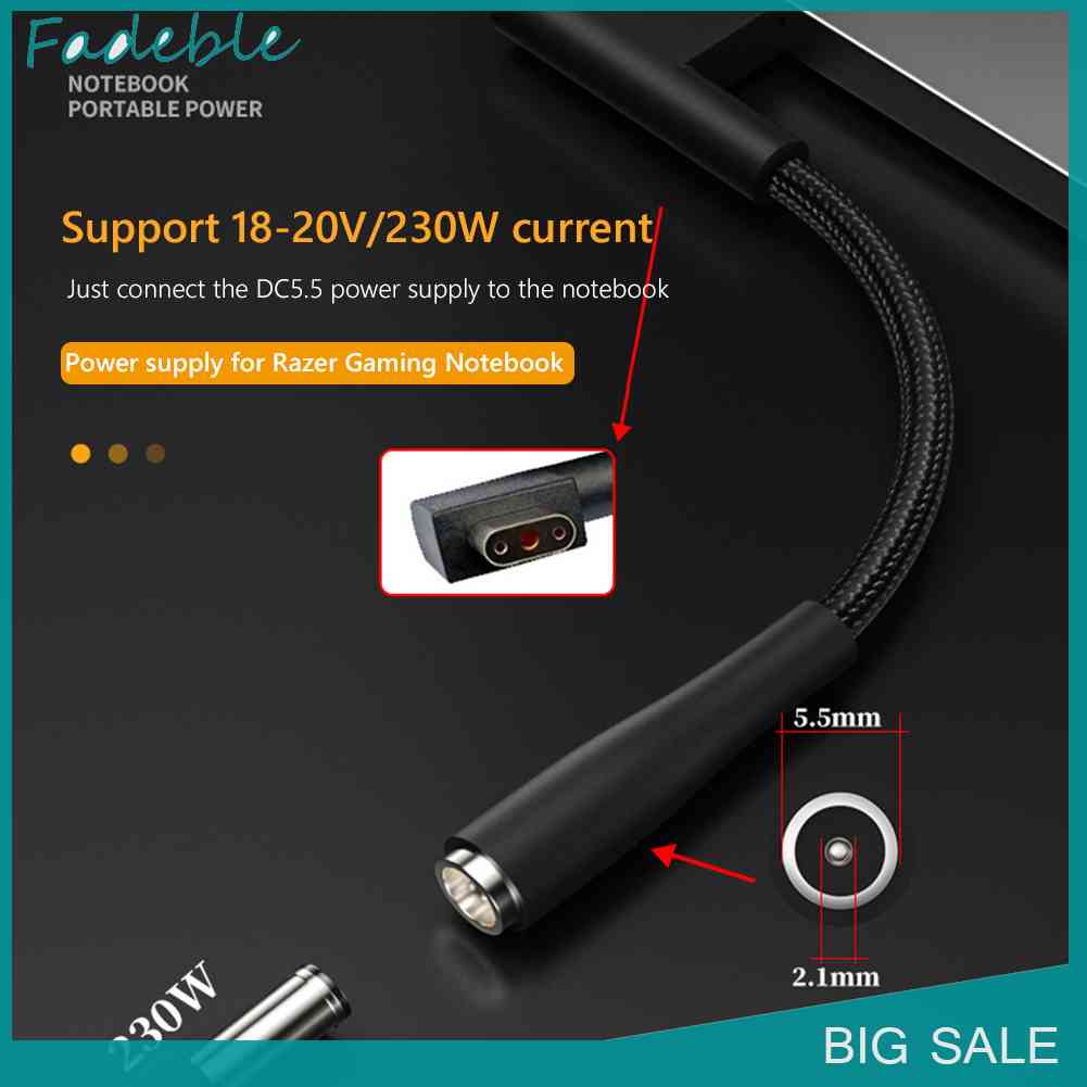 Dây Cáp Nguồn Chuyển Đổi 230W Cho Razer Notebook DC Female Sang 3Pin