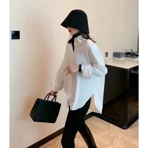 [AMANDA] Áo sơ mi nữ trắng dài tay chất lụa hàn oversize. Áo sơ mi đuôi tôm nhiều màu (freesize) | BigBuy360 - bigbuy360.vn