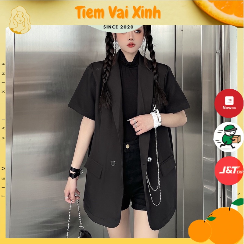 Áo Blazer Nữ 🍊[Tiệm Vải Xinh]🍊 Áo Blazer Cộc Tay Kèm Dây Xích Cá Tính - 1 Lớp