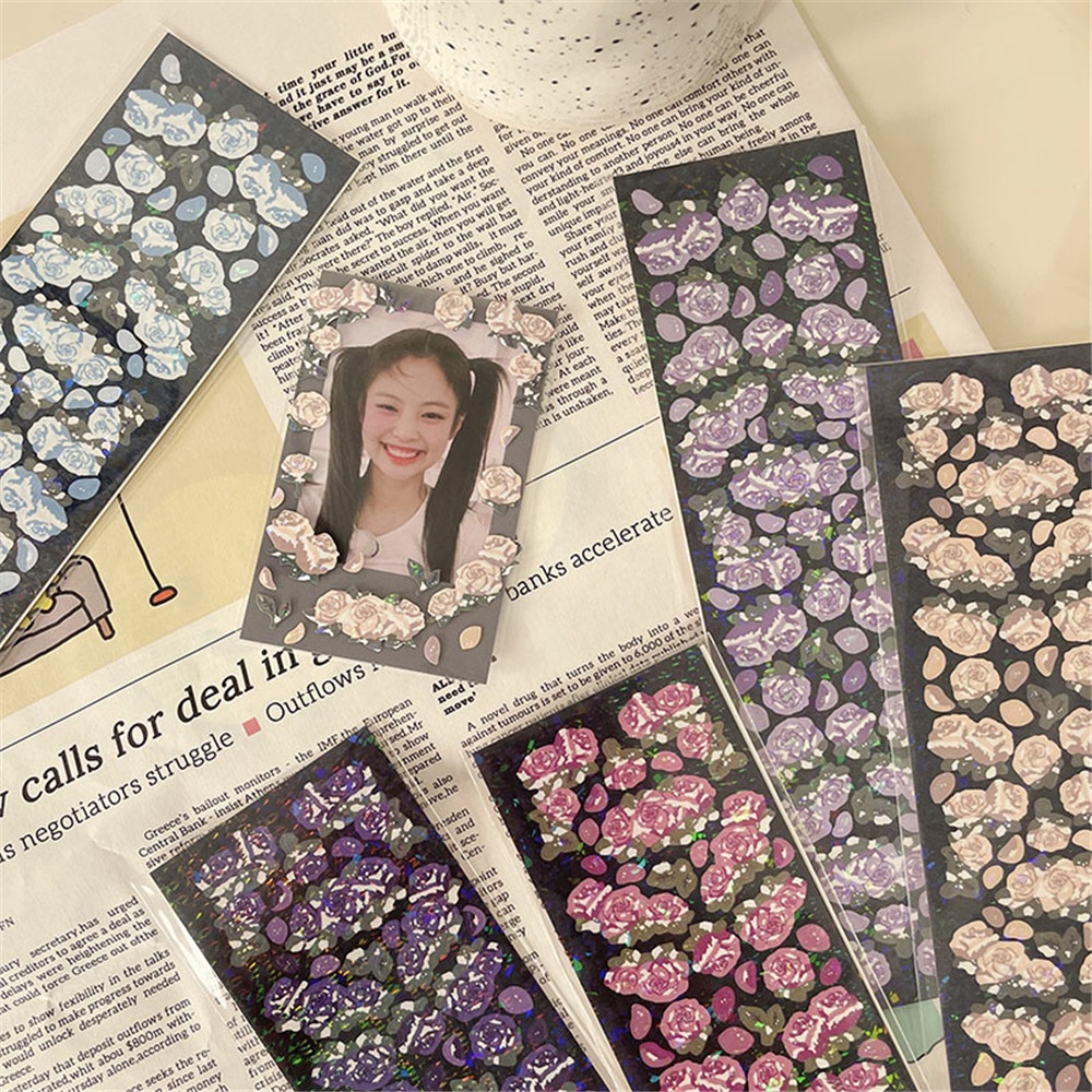 INS Korean Glittering Roses Stickers DIY Photo Cards Student Hobby Decoration