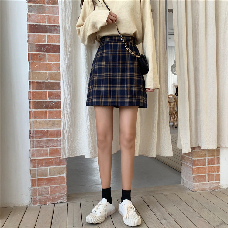 IELGY Chân Váy Chữ A Lưng Cao Họa Tiết Kẻ Sọc Màu Đen Thời Trang Cho Nữ