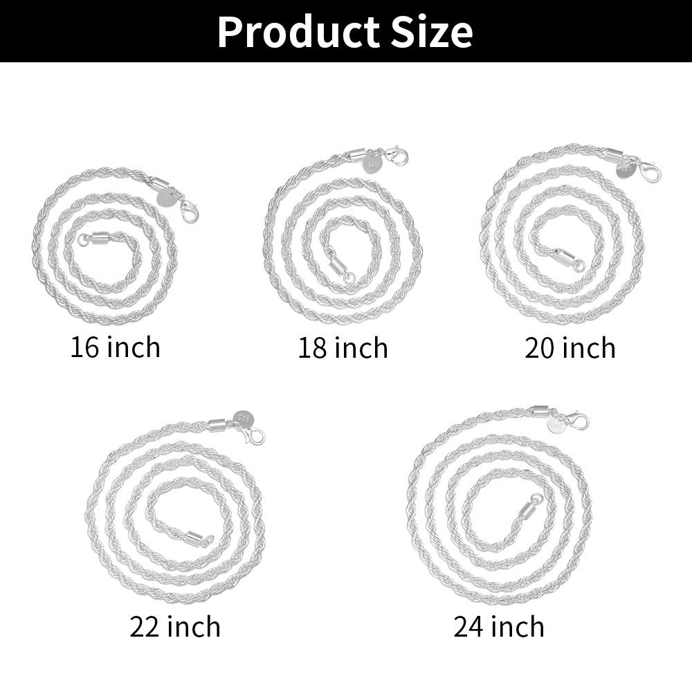 Bông Tai Mạ Bạc 925 16-24&quot;|Vòng cổ Dạng Xoắn 4mm Chống Thấm Nước Dành Cho Nam Và Nữ