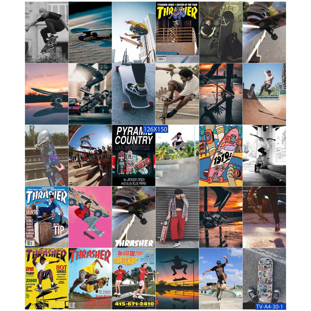 Combo 50 tờ Decal dán tường trang trí khổ A4,A5 - Trượt ván