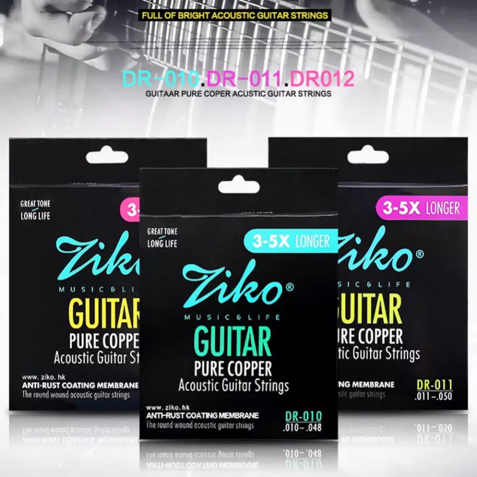 Bộ 6 Dây Đàn Guitar Acoustic Ziko  DR-010, DR011, DR012