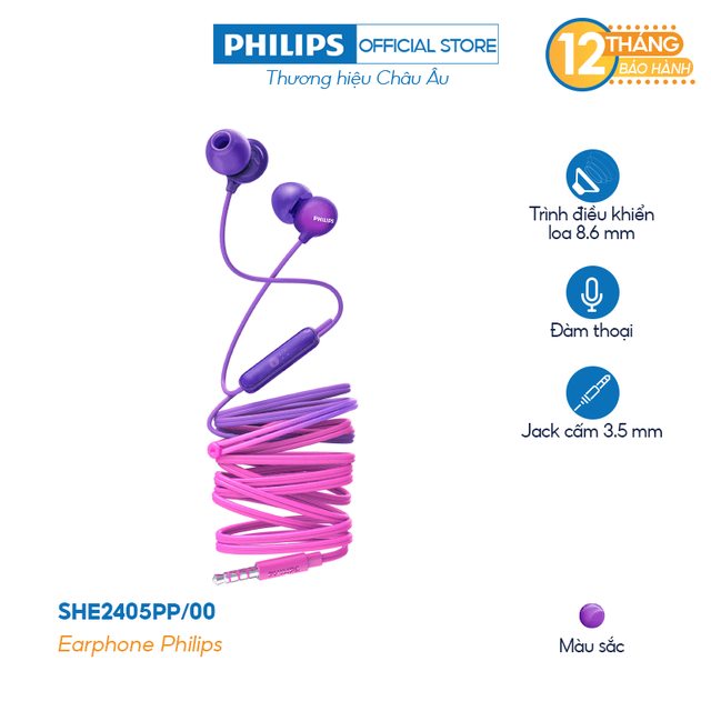 Earphone Philips SHE2405PP/00-Purple with Mic