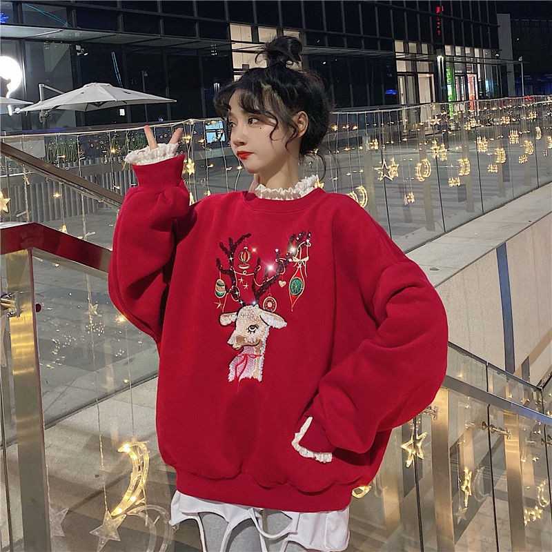 [Order Tmall] #O1 Áo nỉ Hoodie đỏ tuần lộc đi chơi NOEL siêu đẹp