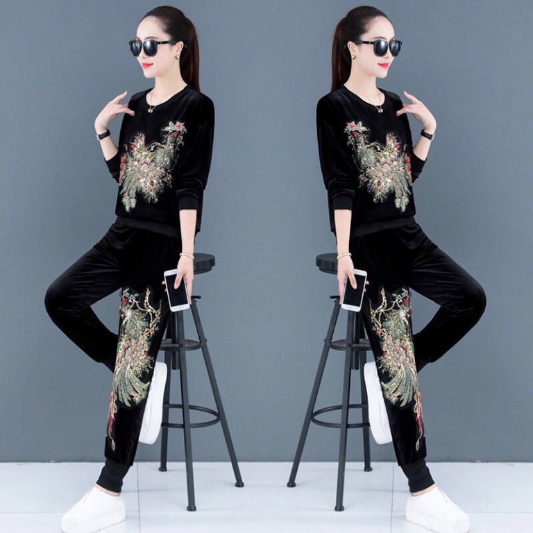 Bộ quần áo Nhung hoạ tiết Hàng Quảng Châu (Hàng ORDER)+Ảnh Thật Mã MD