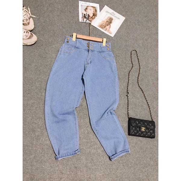 [BÁN SỈ] Quần jeans Baggy Bò Nữ Cạp Cao Cúc Hông Chất Bò Mềm