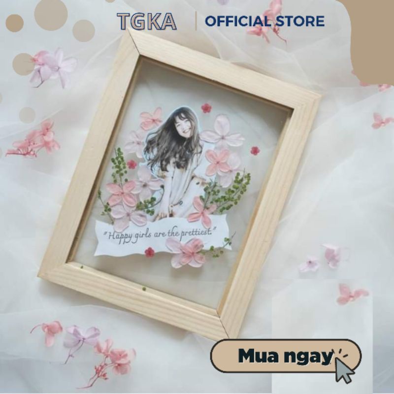 Khung ảnh gỗ thông trong suốt 2 mặt tặng kèm ảnh in bo viền