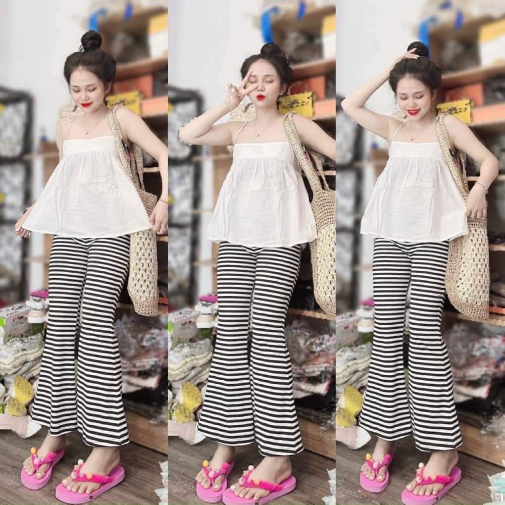 Sét Bộ Nữ Ao Hai Dây Quần Ông Loe Siêu Hót Y Hình Với 2 màu Tuyệt Đẹp