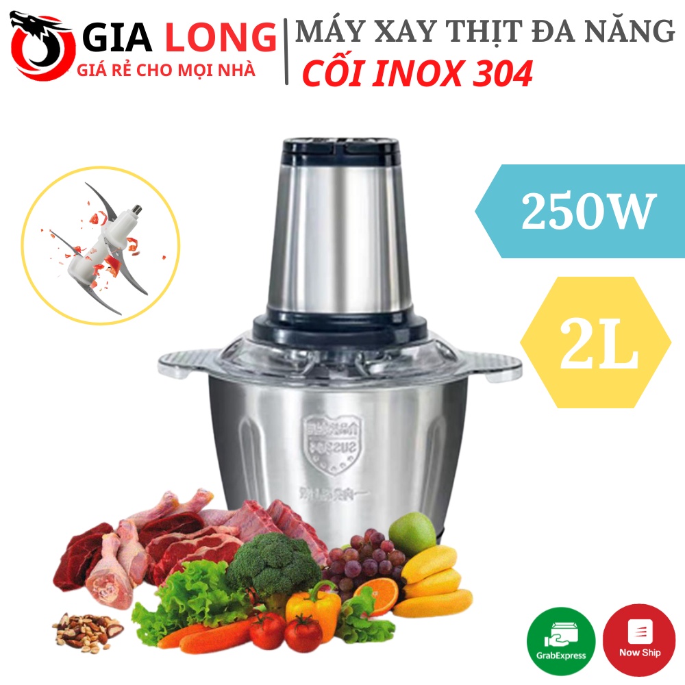 Máy Xay Thịt Đa Năng, Xay Rau Củ, Xay Hoa Quả Cối Inox 304 (2L) 250W TẶNG LƯỠI DAO - BẢO HÀNH 12 THÁNG LỖI 1 ĐỔI 1