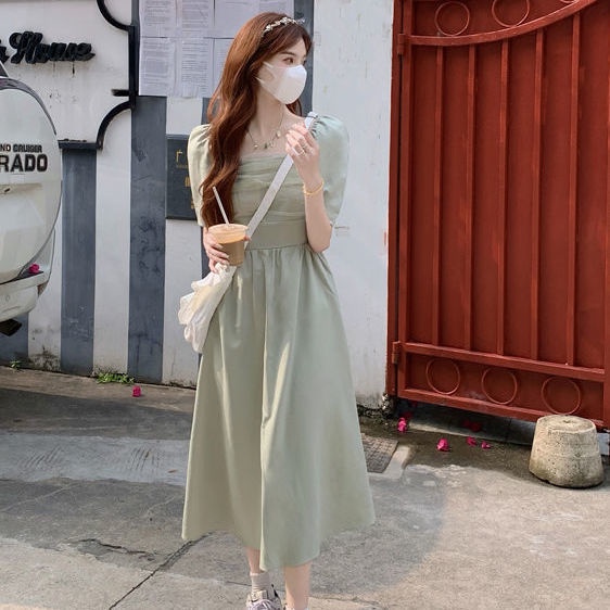 Đầm Dáng Dài Màu Xanh Lá Phong Cách Pháp Thời Trang Mùa Hè Hàng Mới 2022 Dành Cho Bạn Nữ