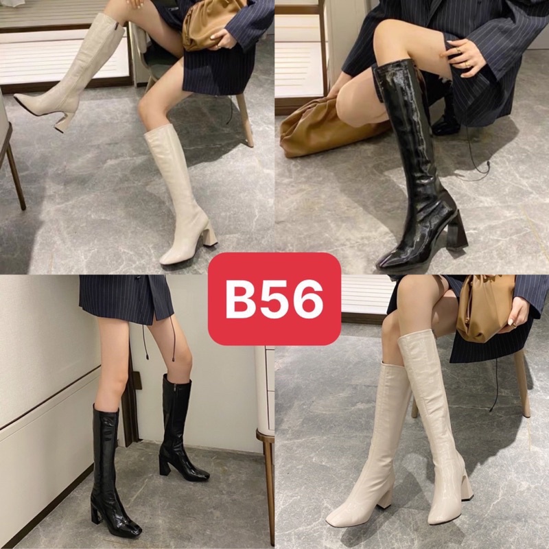 Giầy Bốt Nữ Boot Đùi/Ngắn Nhăn Da Lì Gót 7 Phân Khóa Sau Ôm Chân Chất Đẹp